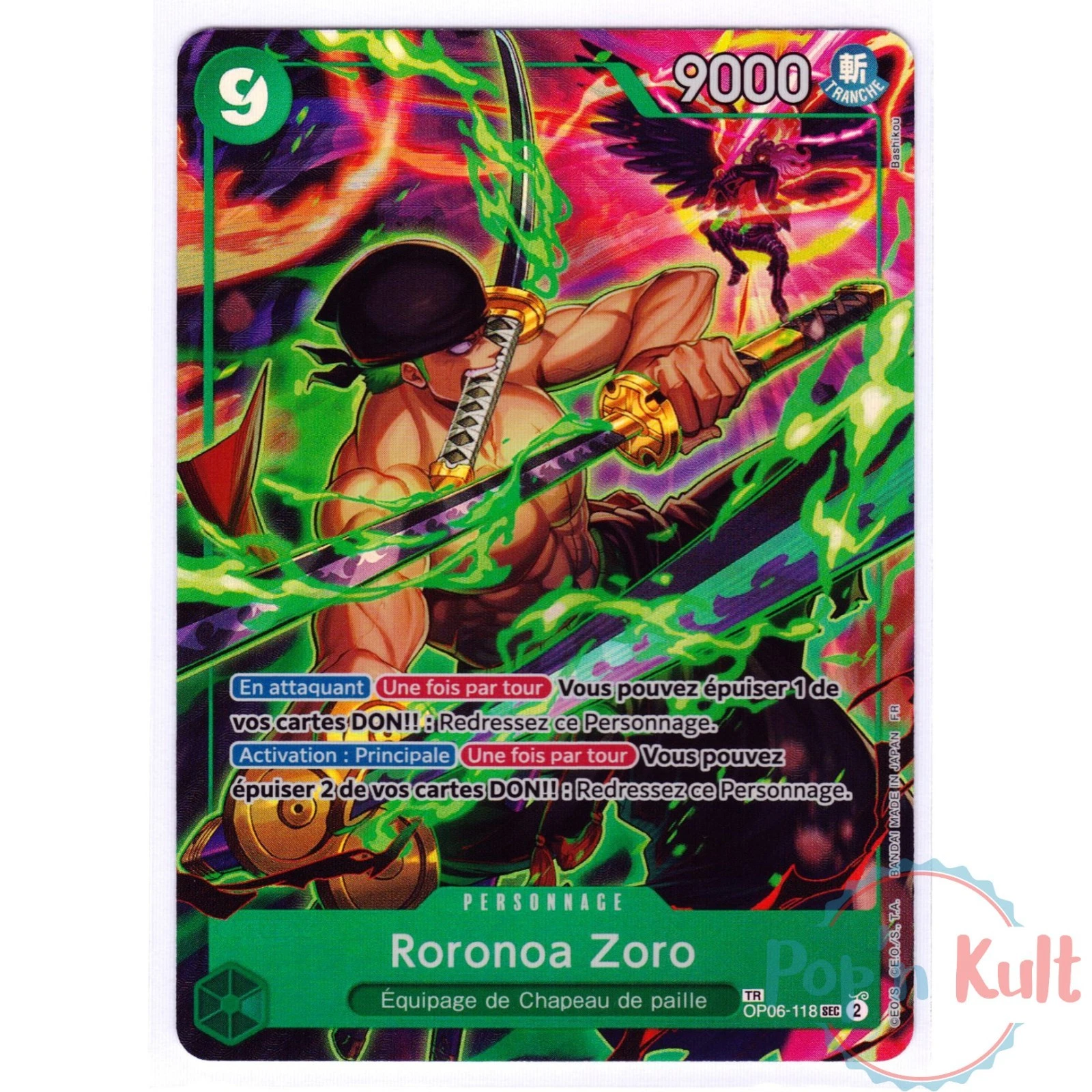 Carte Manga Rare Roronoa Zoro OP06-118_p2 Treasure Rare — One Piece TCG OP-11 A Fist of Divine Speed (Bandai)
